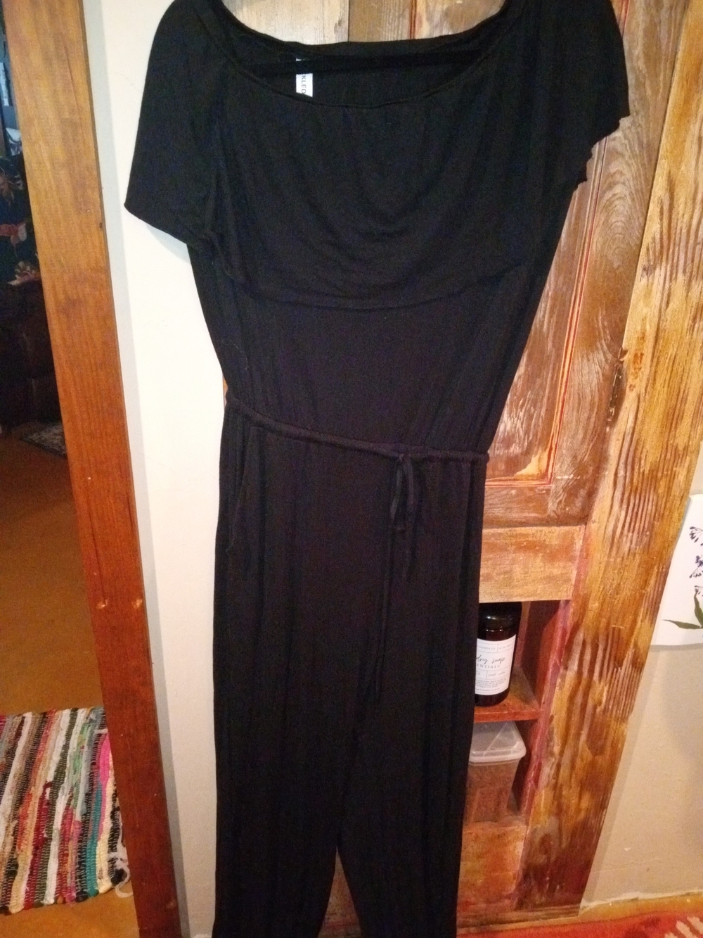 Tickled Teal Black Maxi Jumper Off The Shoulder with Tie Waist